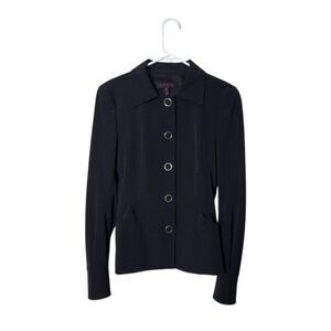 Escada Womens Black Button-Up Jacket Size 34 Long Sleeves Slim Fit Elegant Desig